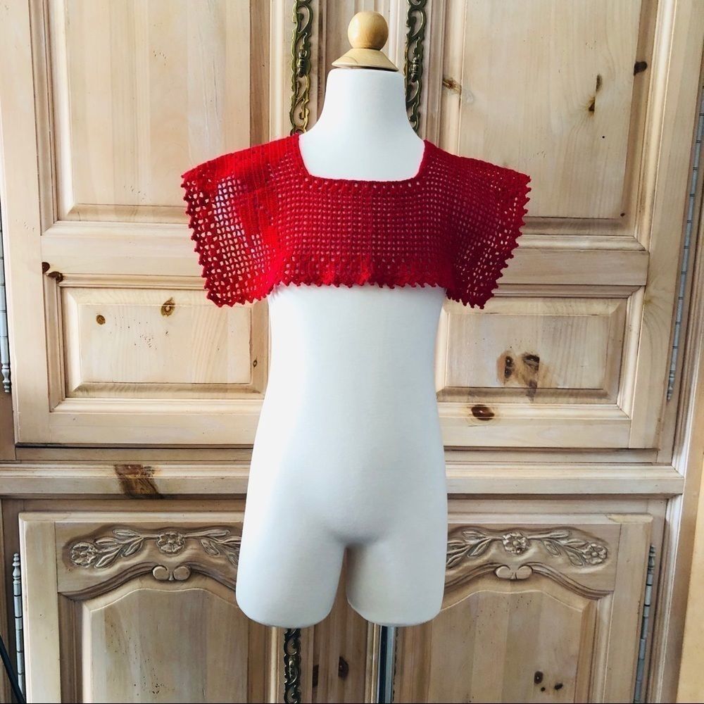 Girls Kint Handmade Crocheted Dress Collar Bright Red
